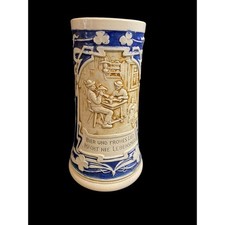 Vintage German Beer Stein Cobalt Stoneware Bier Und Scene in Relief picture