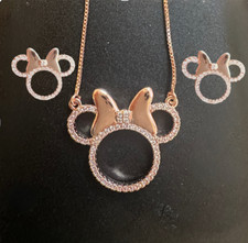 SET Disney Minnie Mouse Austrian Crystal Necklace & Earrings Rose Gold Plated picture