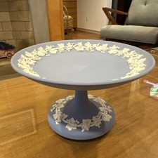 Wedgwood Blue Jasperware Pedestal Dish Made In England Grape Design 3