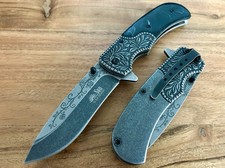 8.5”Stonewashed Black Rose Tactical EDC Assisted Open Blade Folding Pocket Knife picture