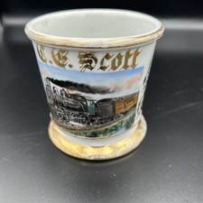 Antique Occupational Shaving Barber Mug Locomotive Train Personalized Scott picture