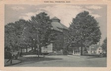 1950 Stoughton MA Town Hall Postcard Campbell's Drug Store Vintage Mass. picture