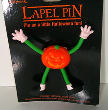 Hallmark Halloween Pin Vintage Pumpkin Man with Bendy Arms Legs New Old Stock picture