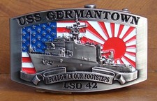 USS Germantown (LSD-42) Crew Belt Buckle Antique Silver  Follow in Our Footsteps picture