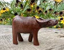 Vintage Hand Carved Wood Water Buffalo Figurine Carabao Ox Sculpture Folk Art picture