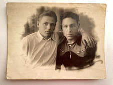 Handsome young men affectionate guys hugs gay interest Vintage Photo Portrait picture
