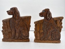 Vtg Signed Wood English Setter Dog Figural Bookends Vintage Pair 7” In Height picture