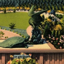 c1930s Santa Monica CA Postcard Bernheimer Chinese Gardens Turtle Statue Linen picture