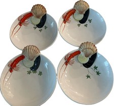 AMAZING ART TREVISO MAJOLICA LOBSTER MUSSEL CRAB BOWL PORCELAIN BOWLS SET OF 4 picture