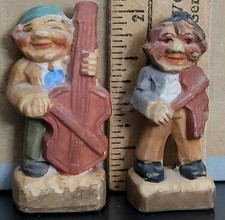 Vintage Two Men Playing Instruments Pair Of ceramic figurines MADE IN JAPAN picture