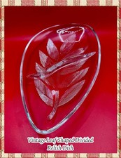 Vintage Glass Divided Relish Dish Tray with Bottom Raised Leaf Design 9” NICE picture