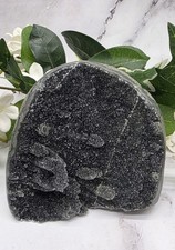 Rare Black Druzy Amethyst Geode w/ Tubular Stalactite Growths • Uruguay Crystal  picture