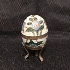Vintage Enameled Trinket Box Brass Egg on Stand Made in India picture