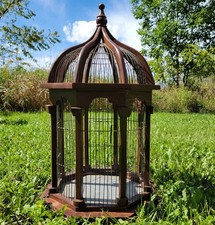 Vintage Wood Wire Bird Cage Octagon Dome Cathedral 24” Tall Architectural picture