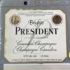 Brights Wine Label PRESIDENT Canadian Champagne NV Grande Réserve Canada picture