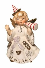 Vintage LEFTON January Angel Ceramic Porcelain Figurine New Year's Rhinestone 4