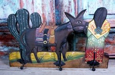 Donkey Cactus & Peasant Woman Coat Rack Wood Handmade Guanajuato Mexico Folk Art picture