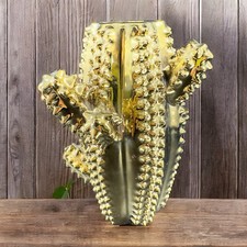 LA CASA BELLA Cactus Vase Ceramic Metallic Gold Vessel Vase Heavy Houseware VTG picture