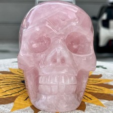 2.7 lb  Rose Quartz Skull Figurine Pink Crystal Gemstone Mineral Collection picture