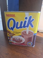 Vintage Nestle Quik 1989 32 Oz Metal Tin Can Graphics On Back SEALED picture