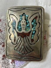 Native American Navajo Turquoise Sterling Silver Belt Buckle Signed J Nezzir picture