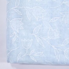 Vtg Cotton Fabric Yardage 1950s Blue White Sheer Dressmaking Floral 46x144 Old picture
