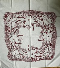NEW VTG MCM HARWOOD STEIGER LINEN TABLECLOTH ROADRUNNER DESERT GRASSES RED WHITE picture