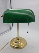 Vintage Banker's Desk Lamp Green Glass Shade Pull Chain 13