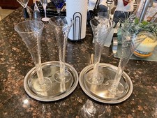Pair SOUFFLE A LA BOUCHE CHAMPAGNE FLUTES MOUTH BLOWN IN ROMANIA GLASS SWIRL 11