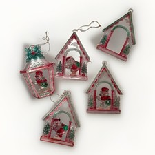 Vintage Christmas 1960s Acrylic Santa & Snowman Ornaments - Set of 5 picture