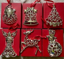 Set Of 6 Lenox SPARKLE & SCROLL Clear Crystal Silverplate Christmas Ornaments picture