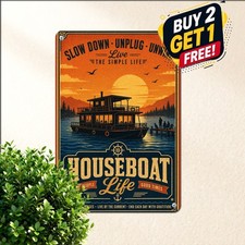Sunset Sailboat Silhouette Retro Houseboat Life Poster Metal Tin Sign Decor picture