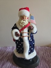 Patriotic Santa Figurine With American Flag And Bag Of Gifts 11.5