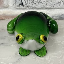 VTG Handblown Art Glass Emerald Green Big Eye Frog Paperweight Figurine picture