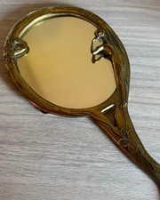 Art Nouveau Brass Hand Mirror Liberty Style Woman Motif. Vintage Italian Vanity picture