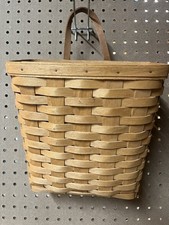 Longaberger 1990s Handwoven Wall Hanging Basket Leather Strap Storage/Keys/Mail picture