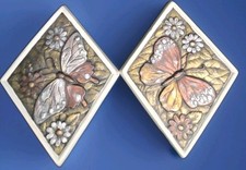 Set two MCM McNees Ceramic Butterfly Wall Hangings Retro  Pre-owned Good... picture