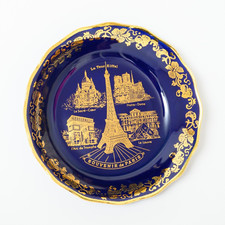Imperia Limoges Paris France Blue Souvenir Plate Real Gold / Porcelain 3 7/8