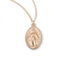 Medium 16kt Gold Plated Sterling Silver Miraculous Mary Pendant Medal Necklace picture
