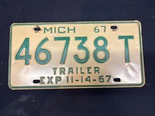 VINTAGE ORIGINAL 1967 MICHIGAN MICH TRAILER LICENSE PLATE TAG # 46738T NICE picture