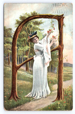 c1907 Edwardian Alphabet Pretty Lady Postcard New York NY, Large Letter A picture