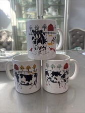 VTG 1996 E. Rosen Cow Coffee Cup Mug Set of 3 Farm Barn picture