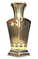 Fabulous Mid-Century Hong Kong Chinese Export 14” Pewter Vase with Brass Overlay picture