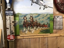 2 Budweiser Advertising signs Attack Overland Stage 1860 Cardboard Clydesdales picture