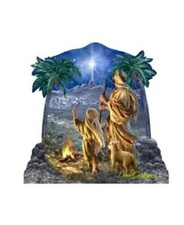 Designocracy L54022 Stargazing with Sheep Wooden Christmas Ornament Set Of 2 picture