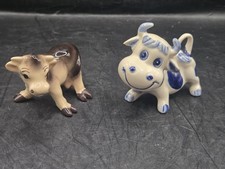 2 Vtg Kitchy MCM Porcelain Cow Figurines 1-Delft & 1-Josef Originals? picture