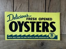 Vintage Delicious Fresh Opened Oysters Lower Chesapeake Bay Cardboard Sign picture