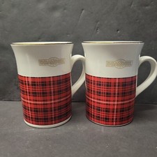 Drambuie Gold Rim Coffee Mug Kilncraft England Red Plaid Black CHRISTMAS SET 2  picture
