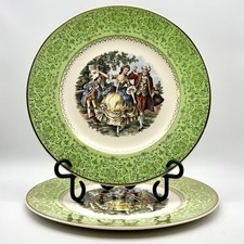2 IMPERIAL SALEM CHINA Co. Dinner Plates Made in USA 23K Gold Colonial Couple picture