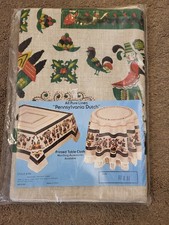 VTG Pennsylvania Dutch Pure Linen Printed Table Cloth 51 x 51